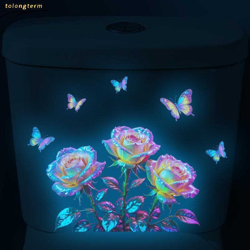 Brilha No Escuro Rosa Flor Toalete Stier Removível Auto-Adesivo Decalque De Parede Decoração Para Casa Stiers O Quarto S