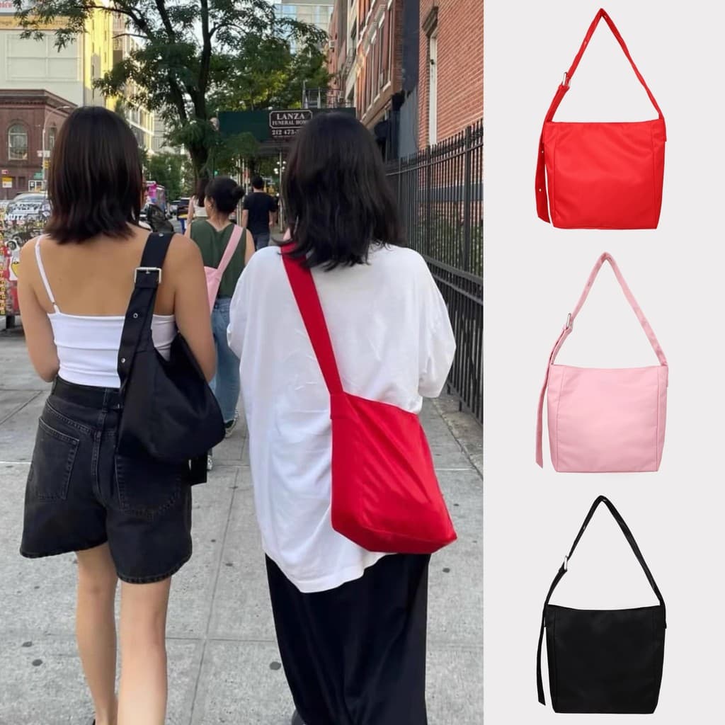 Pronto estoque Coreia munir projeto sacola de Nylon vermelho ajustável grande capacidade bolsa Diagonal de um ombro femi