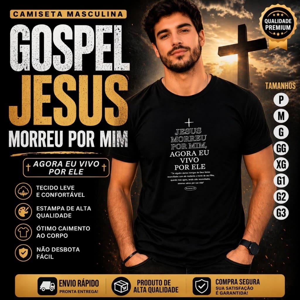 Camiseta Masculina Gospel Jesus Morreu Por Mim Estampada Confortável 100% Algodão