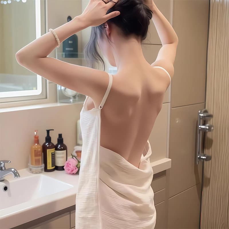 Vestível gaze estilingue toalha de banho roupão feminino cor sólida saia de banho Halter wearable secagem rápida adulto