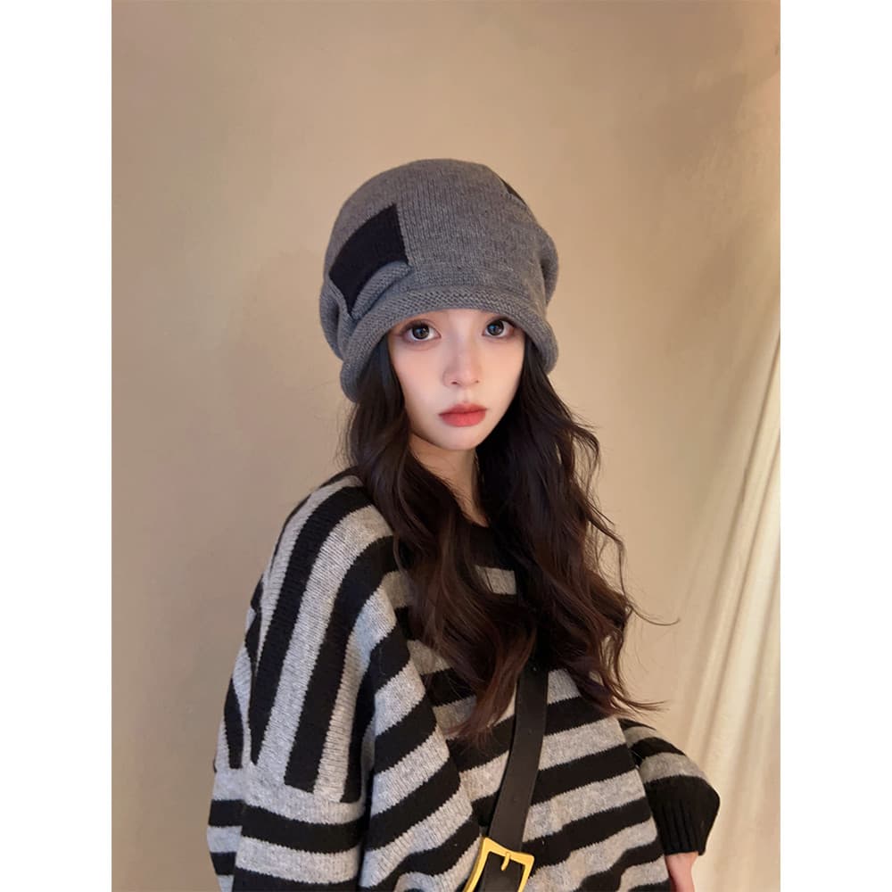 K Chapéu de malha feminino outono inverno mostrando rosto pequeno estilo japonês chapéu de lã quente chapéu de pilha cir