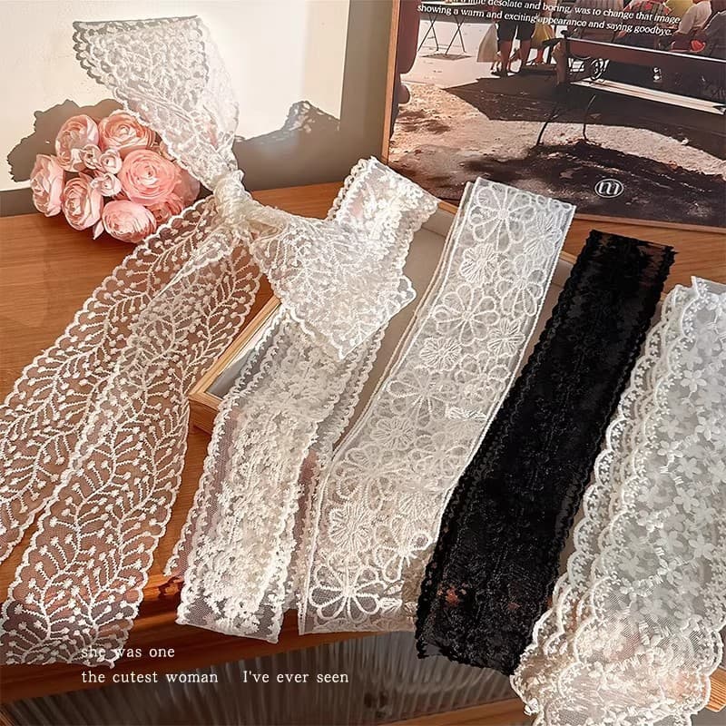 Tiara de renda branca estilo coreano para mulheres 2026, laço de cabelo, fita, lenço de seda, lenço de cabeça versátil,