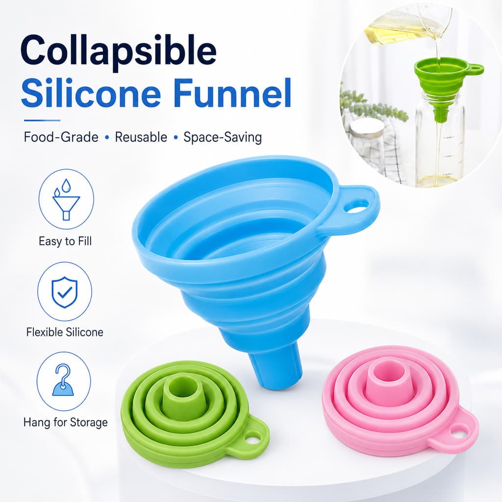 Conjunto De Funil Dobrável De Silicone De Grau Alimentício , 2 Peças , Funis De Cozinha Dobráveis Reutilizáveis Para Óle