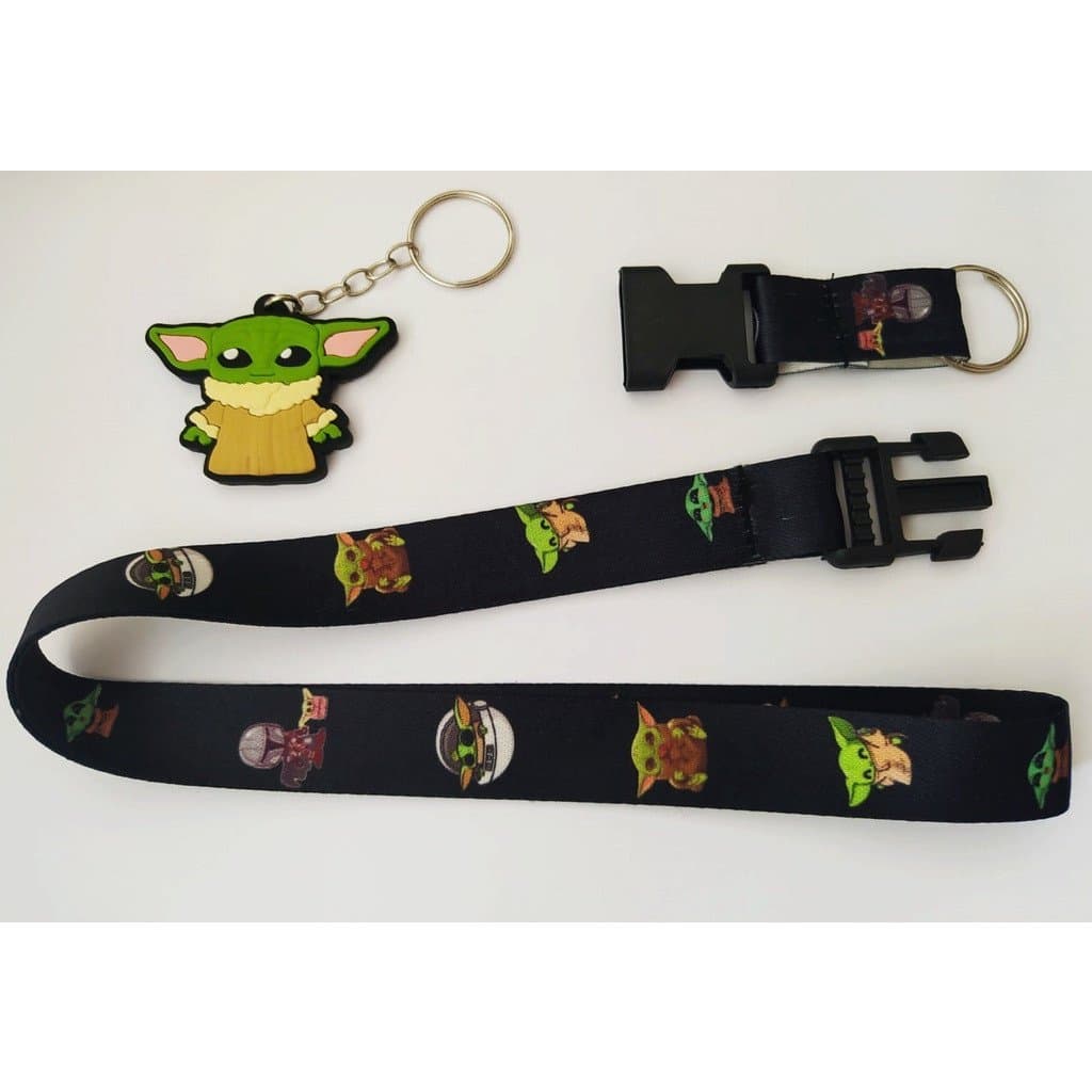 Kit Chaveiro Cordão Moto Pescoço Fecho Engate Rápido Baby Yoda (Star Wars) + Emborrachado