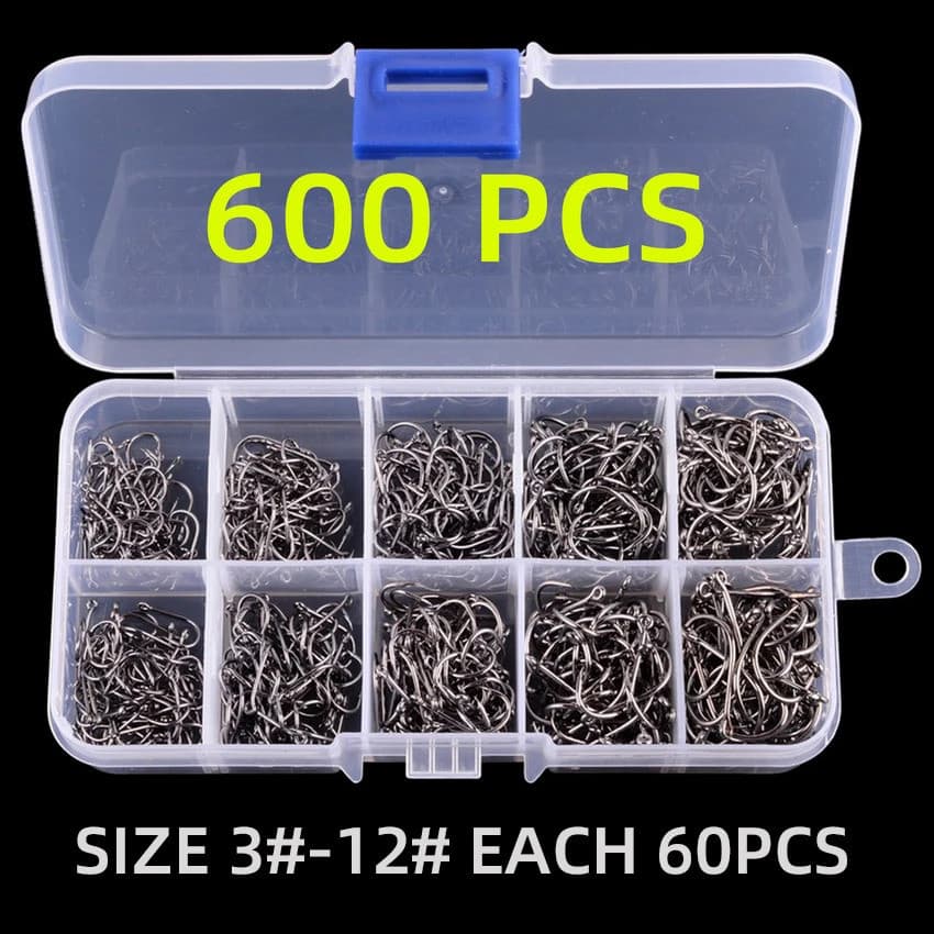 Conjunto de 600 Anzóis de Pesca Aorace em Aço de Alto Carbono, Afiados e Duráveis, com Espinhos, Equipamento para Pesca