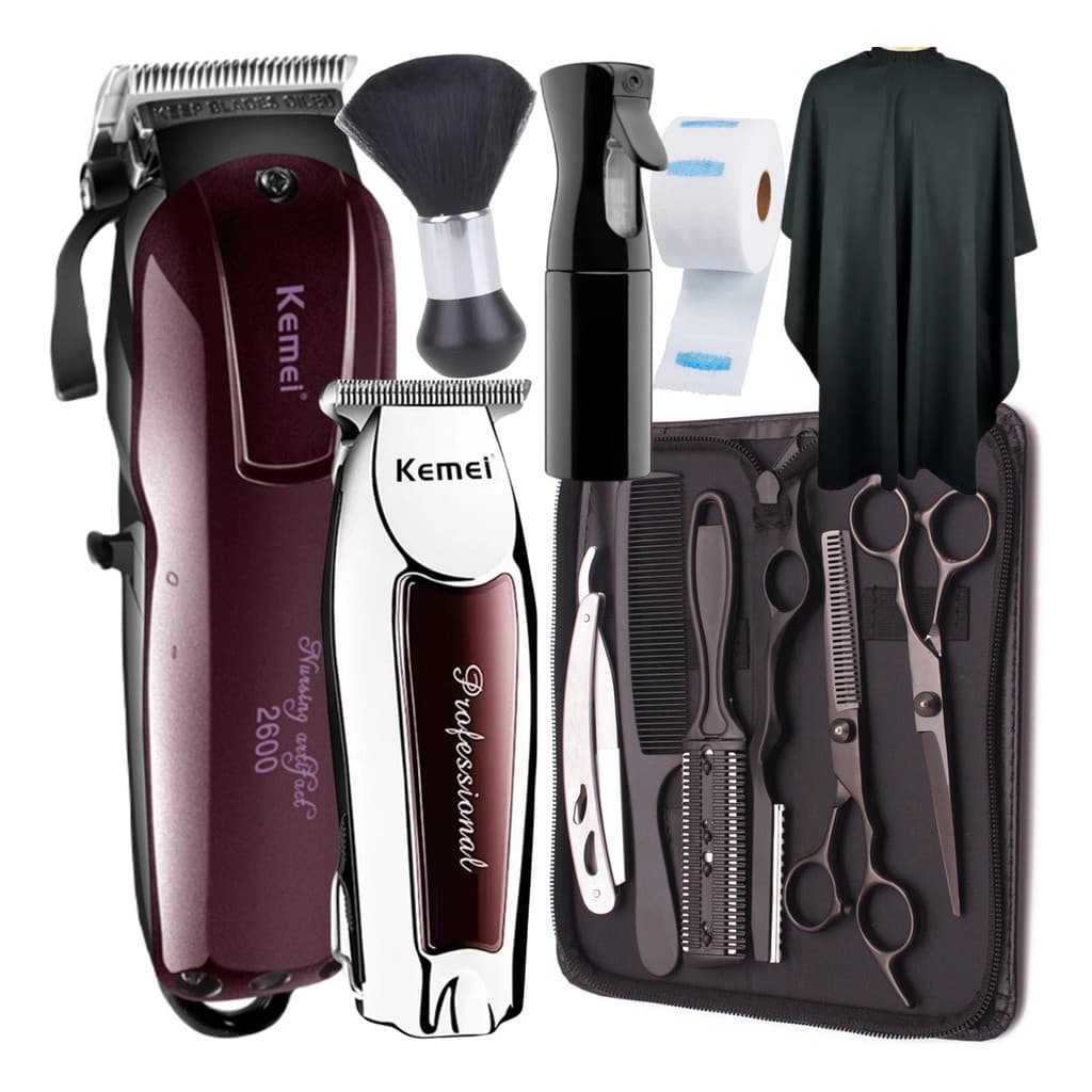 Kit Maquina Cortar Cabelo Tesoura Profissional + Acessório