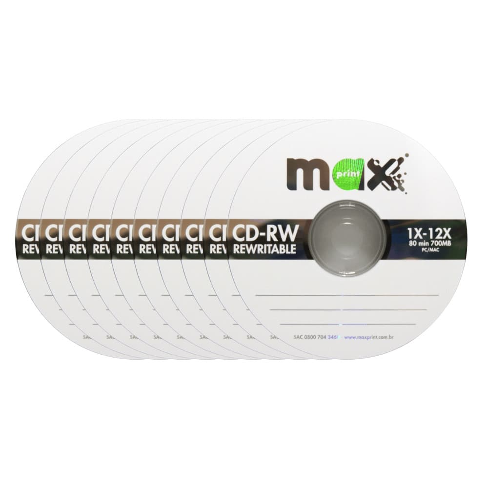 Kit 10 unidades de mídia CD-RW 700MB 80 min 1X-12X 50151-9 no estojo slim