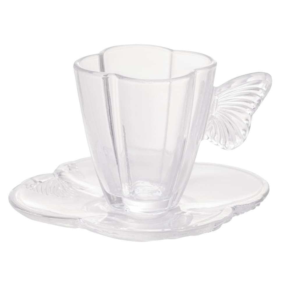 Xícara de Chá de Vidro com Pires Butterfly 180ml Wolff