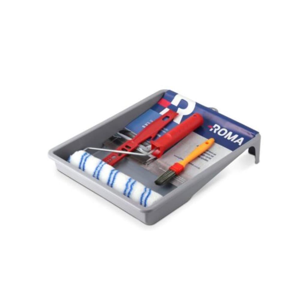 Kit Para Pintura Rolo Lã Bandeja Plástica Pincel Trincha Espatula Mexedor de Tinta Fibra 5pçs - Roma
