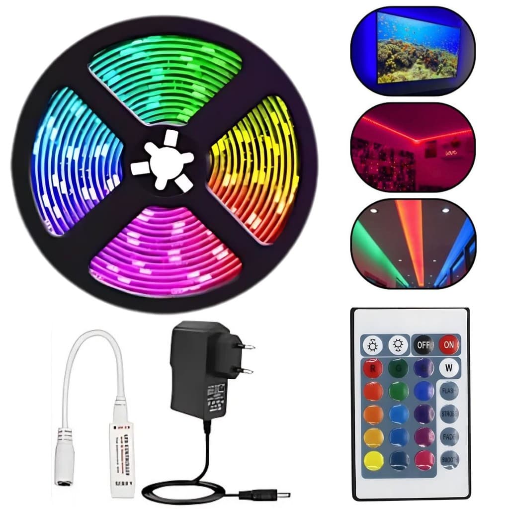 Fita Led 2835 Rgb Rolo 5m 600 Leds Ip65 Controle Remoto Fonte
