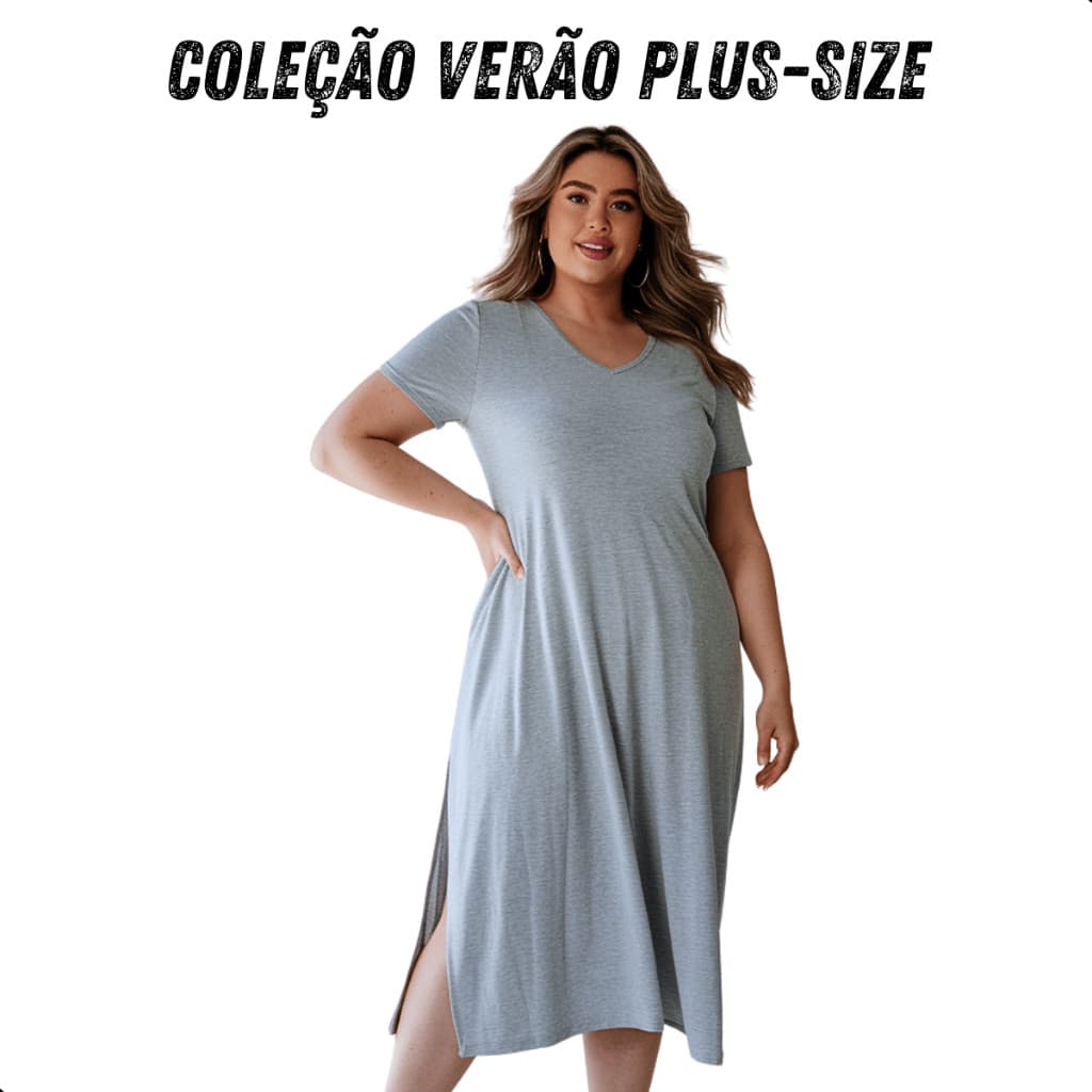 Vestido Feminino Gestante Plus Size Soltinho Fenda Lateral Longo Com Bolso Liso Confortável do P ao G3