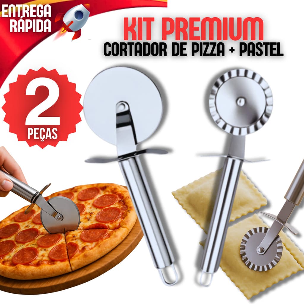 Kit 2 Carretilhas Cortadores Em Aço 100% Inox Cortar Massa Pastel Pizza e Fechador de Pastel e Pizza