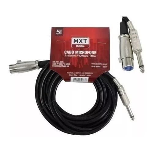 Kit 20 Cabo De Microfone P10 Mono P/ Cannon Fêmea 5mts 5mm