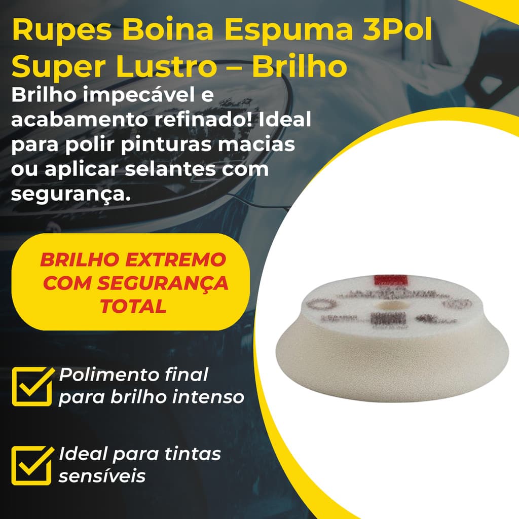 Rupes Boina Espuma 3” Branca Super Lustro Ultrafine Acabamento Final Brilho Extremo BigFoot