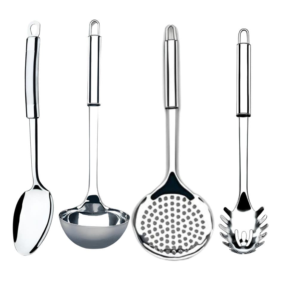 Kit 4 Peças Utensílios Inox Essenciais Para Sua Cozinha Deixando-a mais elegante