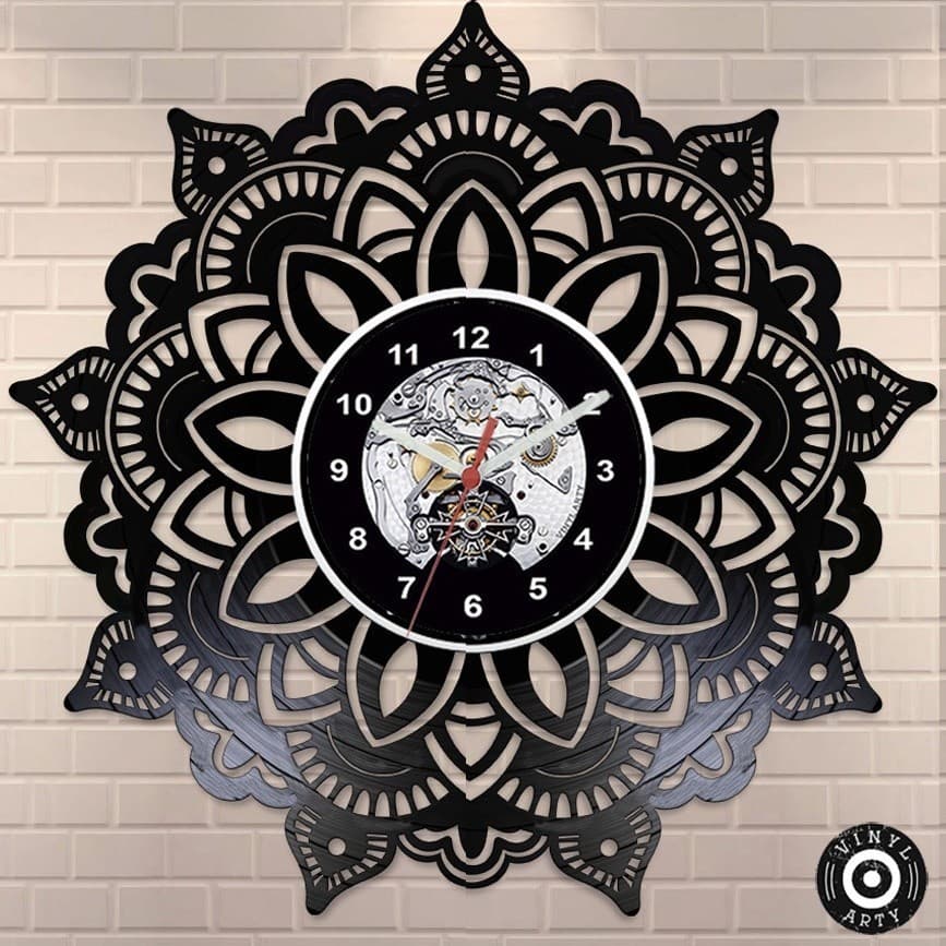 Relógio  de parede Mandala - Feito em disco De Vinil Real - Disco de vinil cortado  -Mandala