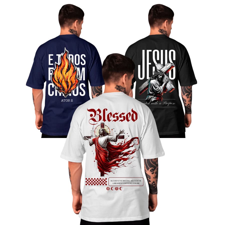 Kit 3 Camisetas  Masculina Crista Evangélica  Jesus 100% Algodão promoção