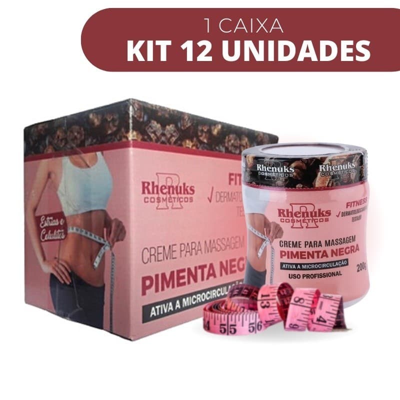 12 Unidades Creme Redutor de Medidas Pimenta Negra 200g - Rhenuks Cosméticos - 12 un