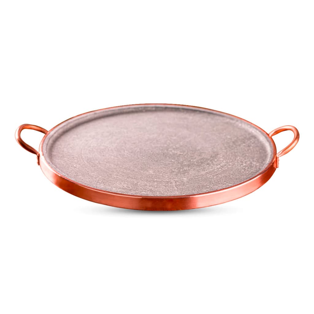 Forma Para Pizza De Pedra Sabão Bras Art 37 Cm Alça E Contorno de Cobre Pizza Quentinha Crocante E Saudável