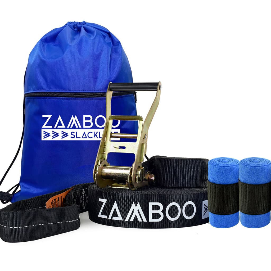Slackline Zamboo ExtremeLine 30m Preto Com Catraca Reforçada Protetores e Bolsa Coordenação Equilíbrio