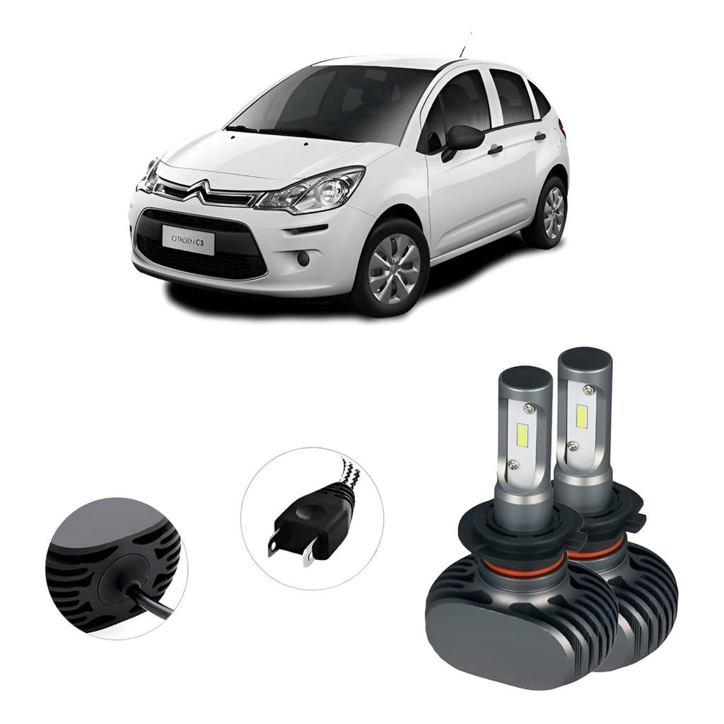 Kit Lâmpadas Ultra Led Farol Baixo C3 2013 2014 Xenon H7 Prateado Branco-frio