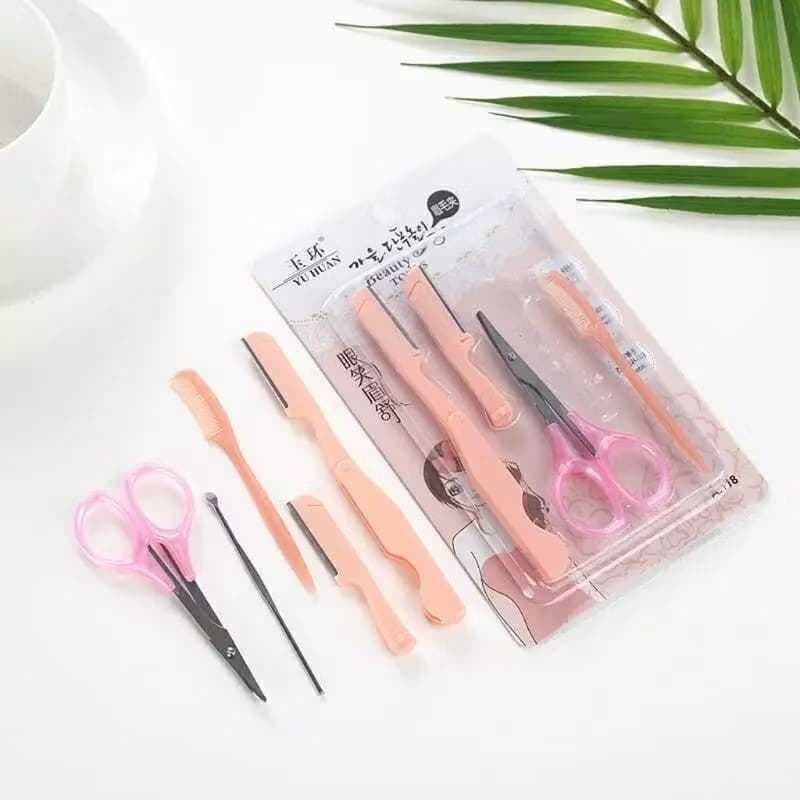 Kit 5 Peças /SobrancelhasNavalha/Tesoura/Espátula/Pente