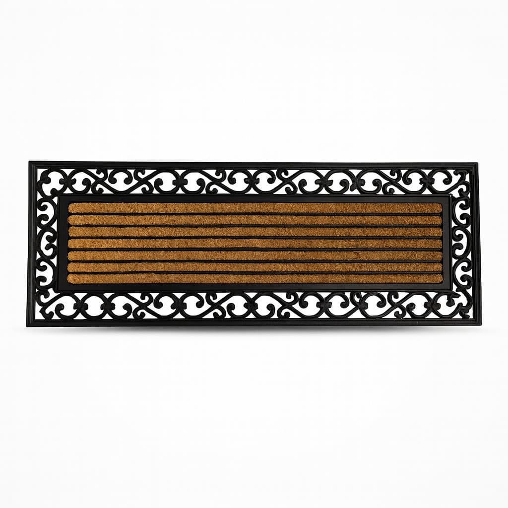 Capacho Antiderrapante Fibra Coco 45x120cm Preto Horizontal Kacyumara