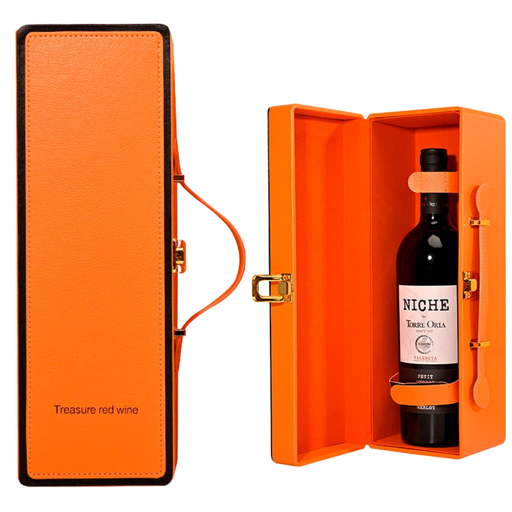 Maleta Porta Vinho Couro PU Alto Padrão Laranja Mônaco