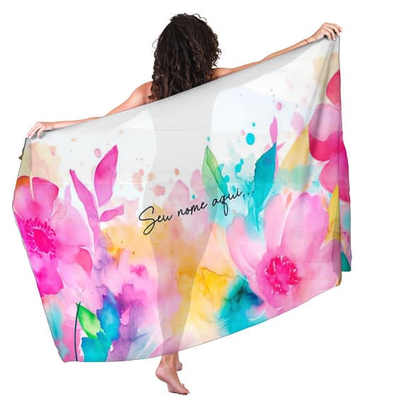 Canga Saida de Praia com nome personalizado 90x140cm