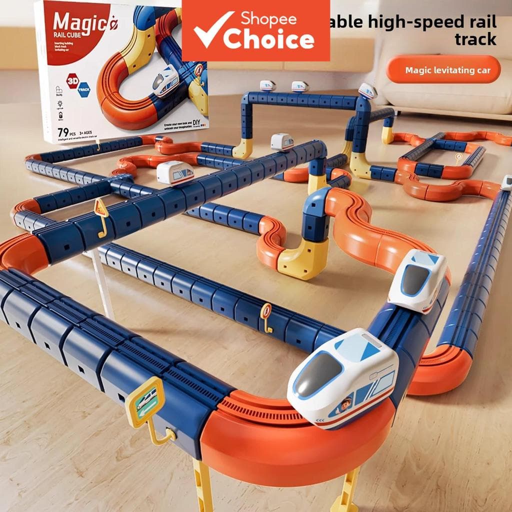 Conjunto de Brinquedos de Trilho de Carro Elétrico Magnético Infantil, Cubo de Construção de Pista de Imã Magnético DIY,