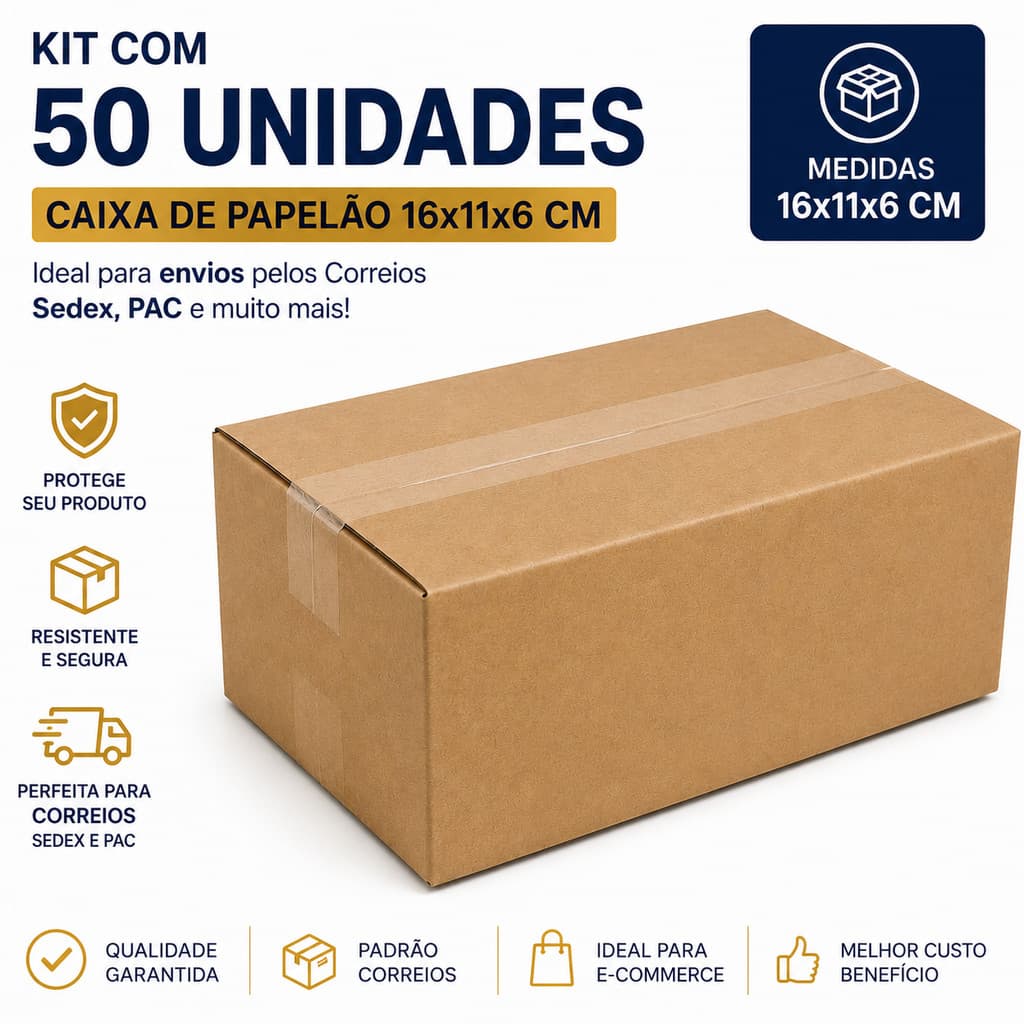 Kit 50 Caixas De Papelão 16x11x6 Para Correio Sedex PAC E-commerce