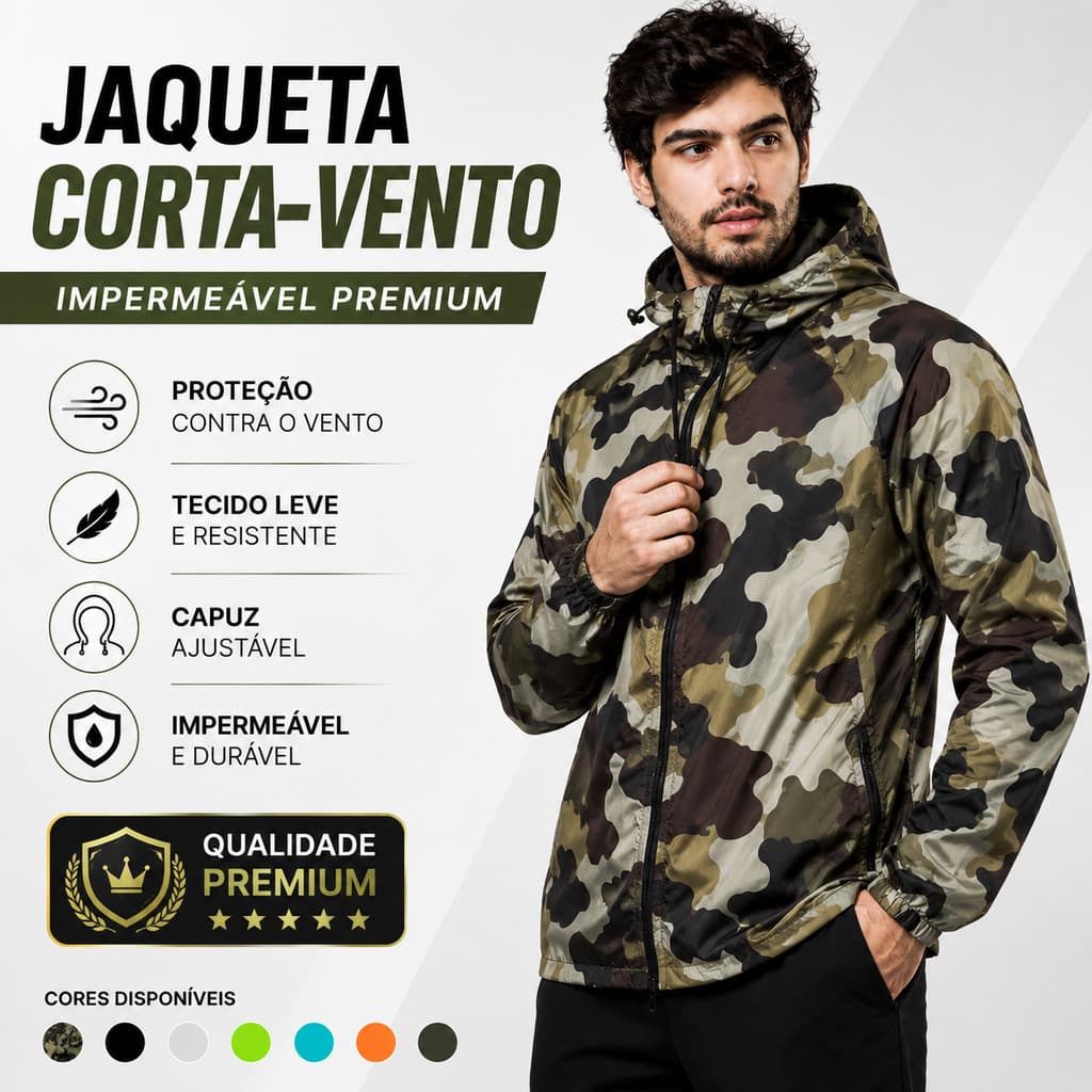 Jaqueta Corta Vento Masculina Impermeável Capuz Academia