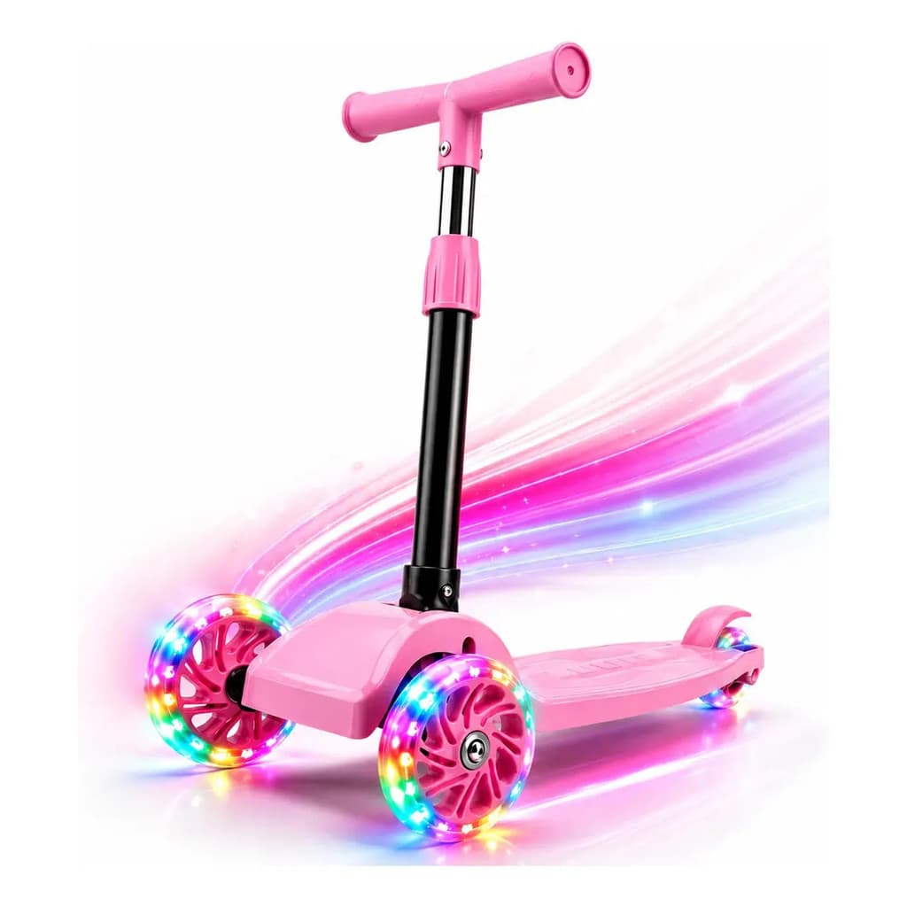 Patinete Infantil 3 Rodas Com Led Dobrável Ajustável Menina Menino Brinquedo Circus Rosa