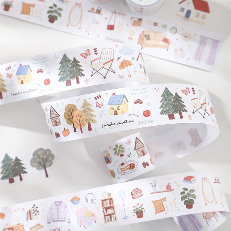 Fita Washi Pré-Cortada Hello Weekend com Designs Originais de Estilo de Vida de Fim de Semana, Decorativa para Anotações
