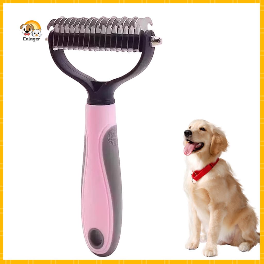 Pet Deshedding Comb Cat Dematting for Dogs Cats – Stainless Steel Undercoat Rake Non-slip Handle Effective Grooming To