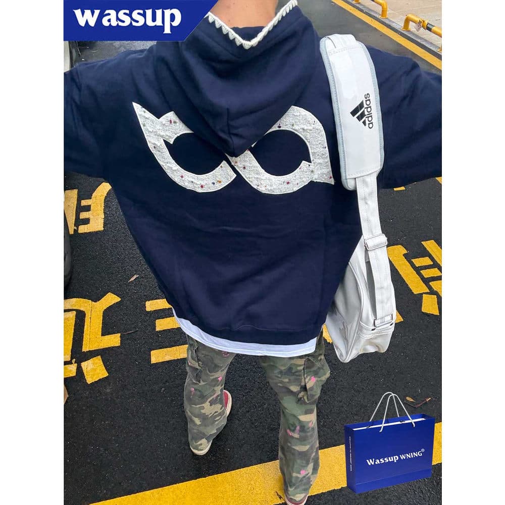 WASSUP National Street Wear Carta Bordado Com Capuz Pulôver Moletom Feminino Outono Inverno Solto oversize