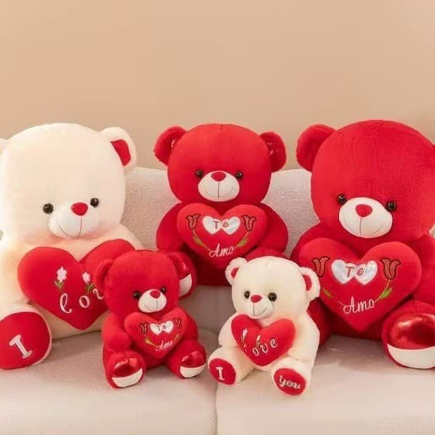 Urso de pelúcia fofo em forma de coração, presente de Dia dos Namorados para meninas, boneco de confissão, ursinho de pe