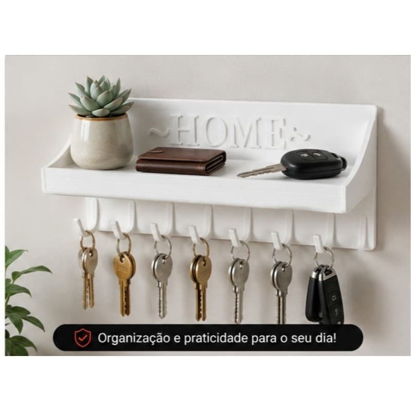 Suporte Chaves de Parede com Prateleira Organizador Home Decorativo Dupla Função