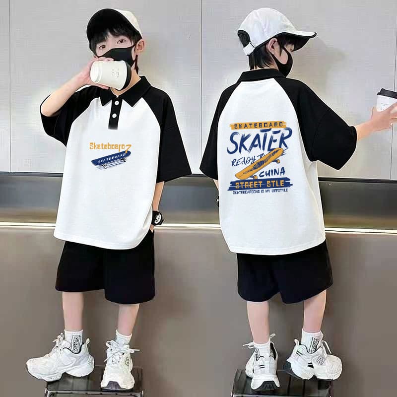 Meninos verão puro algodão de manga curta camisa POLO terno 2026 novo estilo rufião bonito médio grande crianças lazer e