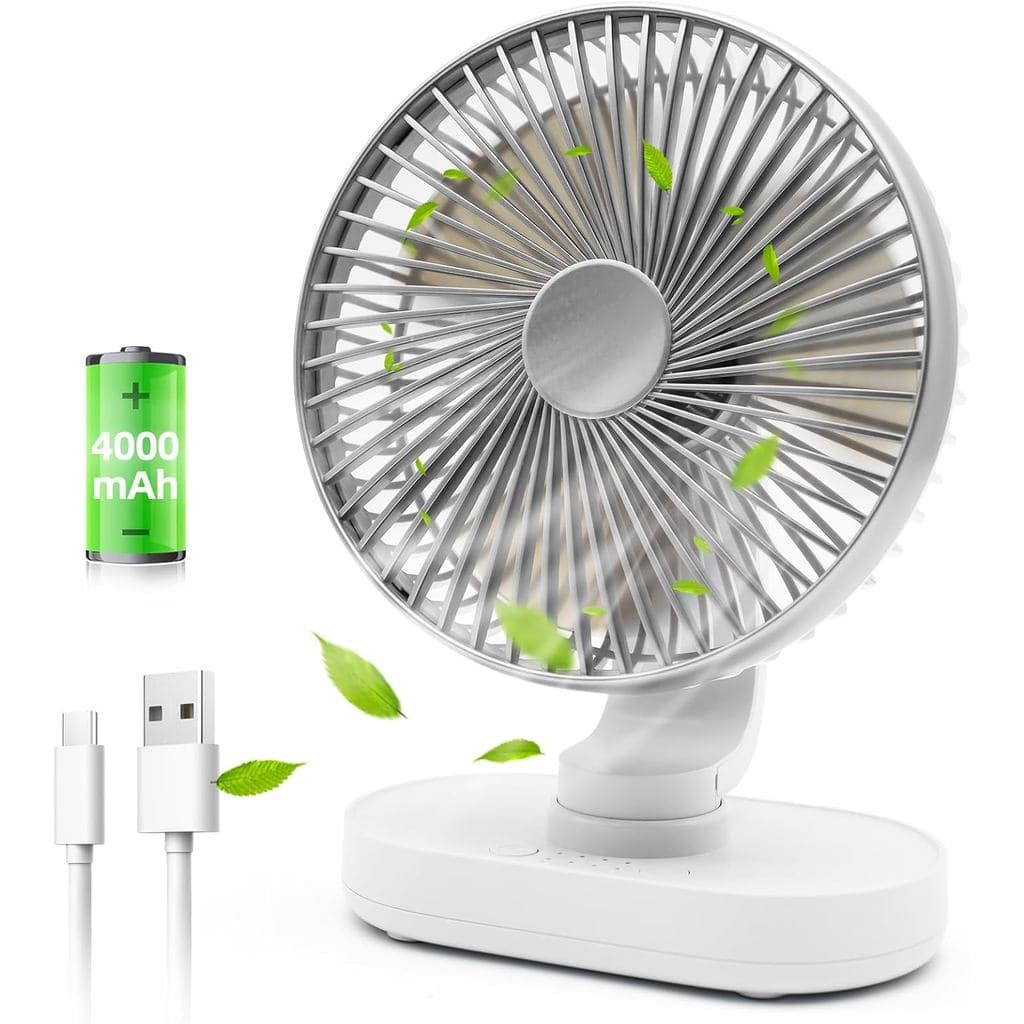 Ventilador de mesa oscilante, ventilador de mesa portátil recarregável de 4000mAh, ventilador de mesa pequeno de 6,5 pol
