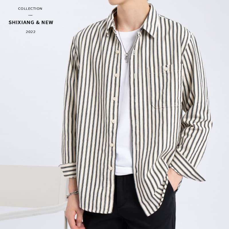 Primavera outono puro algodão High-End listrado camisa de manga comprida camisa masculina negócios Casual All-Match juve
