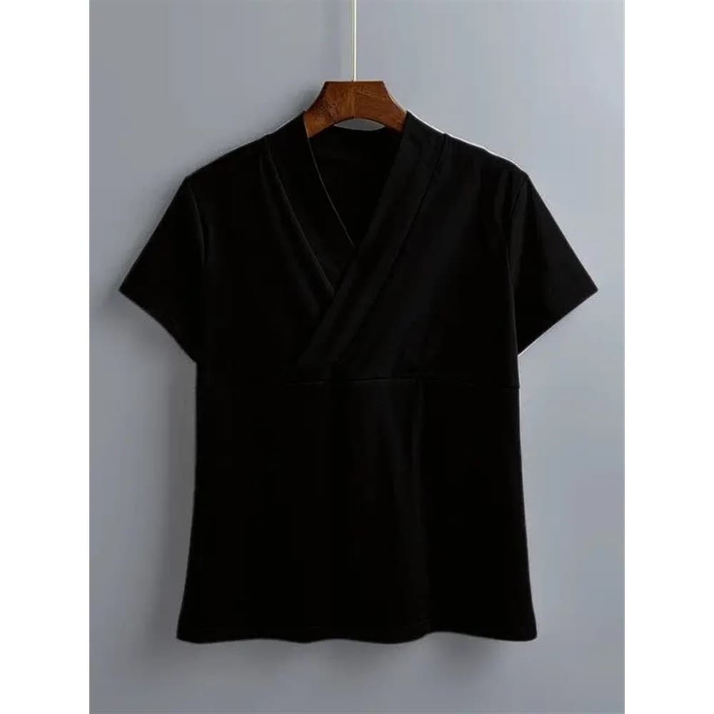 Hanfu camiseta de manga curta melhorada feminina verão gola cruzada roupas de chá estilo chinês Retro forro antigo gola
