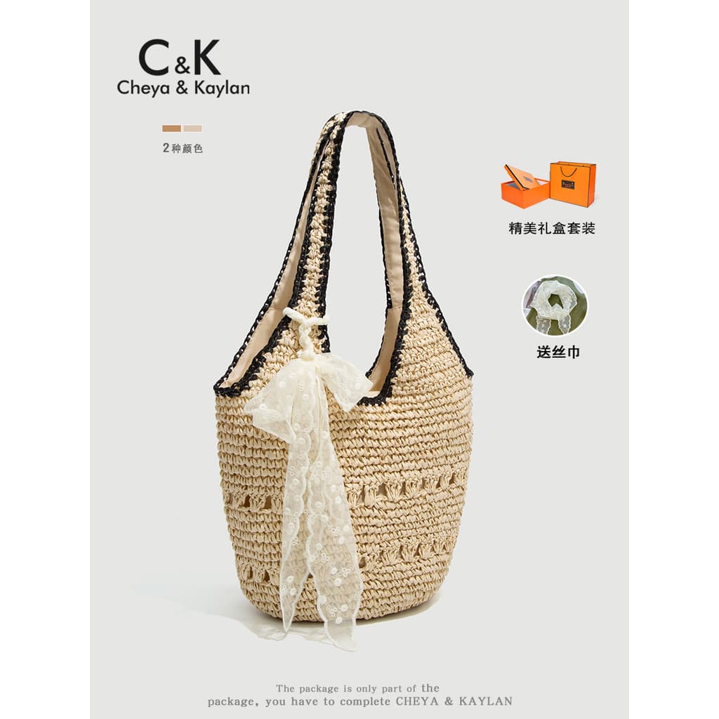 CHEYA & KAYLAN Nicho Design Bolsa de palha tecida feminina novo estilo estilo à beira-mar férias estilo praia bolsa de o