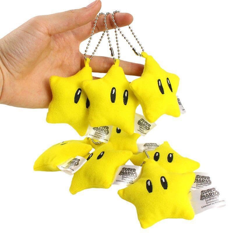 8cm Nintendo Jogo Super Mario Bros . Chaveiro Power Star Porta-Chaves Pentagrama Pendant Plush Toys Doll Pelúcia Rechead