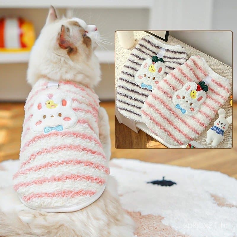 Roupas Quentes e Fofas para Cães, Colete para Gatos com Padrão de Coelho, Roupa para Cães Pequenos de Outono e Inverno,
