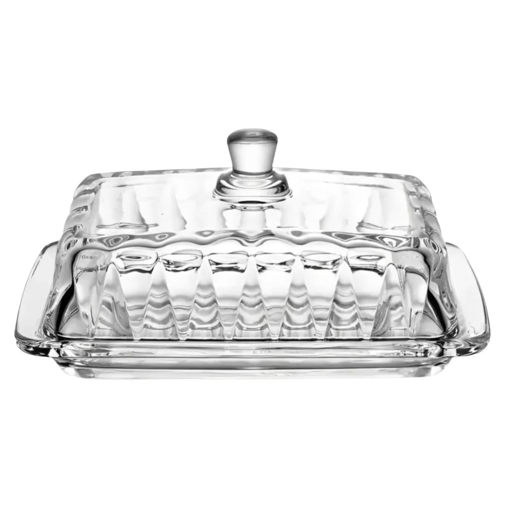 Manteigueira de Vidro Eleganza 17,5cm com Tampa Transparente Porta Manteiga de Mesa