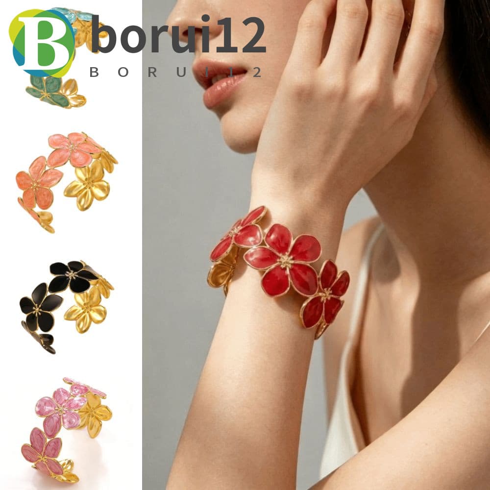 Pulseira De Flor BORUIB , Punho Esmaltado Preenchido De Aço Inoxidável , Que Não Desbota