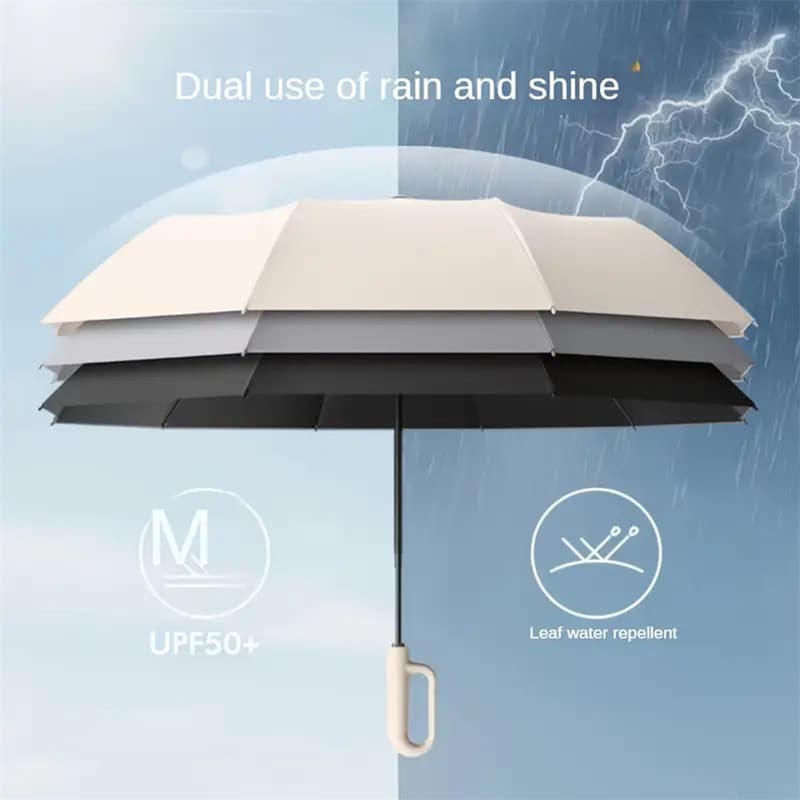 Guarda-Chuva Automático De 23 Polegadas E 10 Costelas Grande À Prova De Vento Proteção UV Sol Dupla Utilização Com Reves