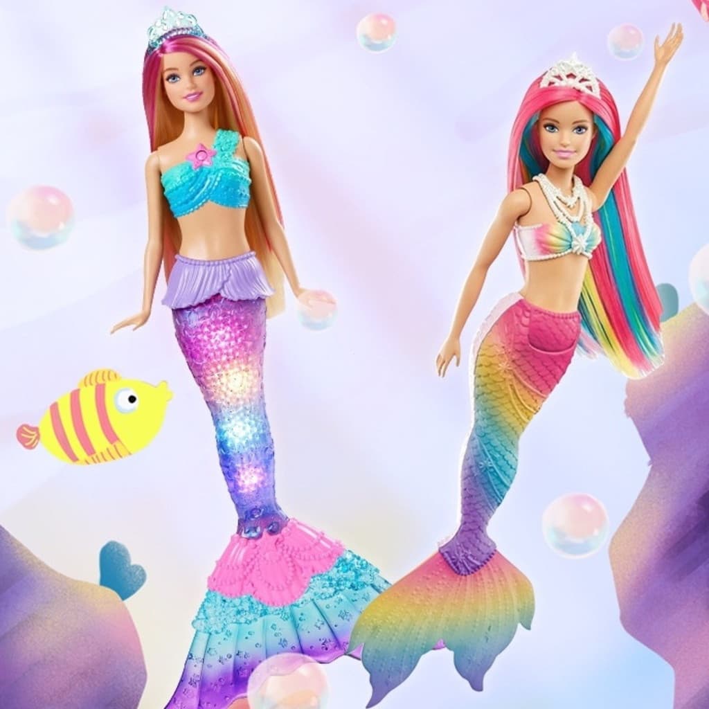 Brinquedo de sereia princesa com luz e som boneca presente de natal com cauda arco irisFUTURO ONLINE