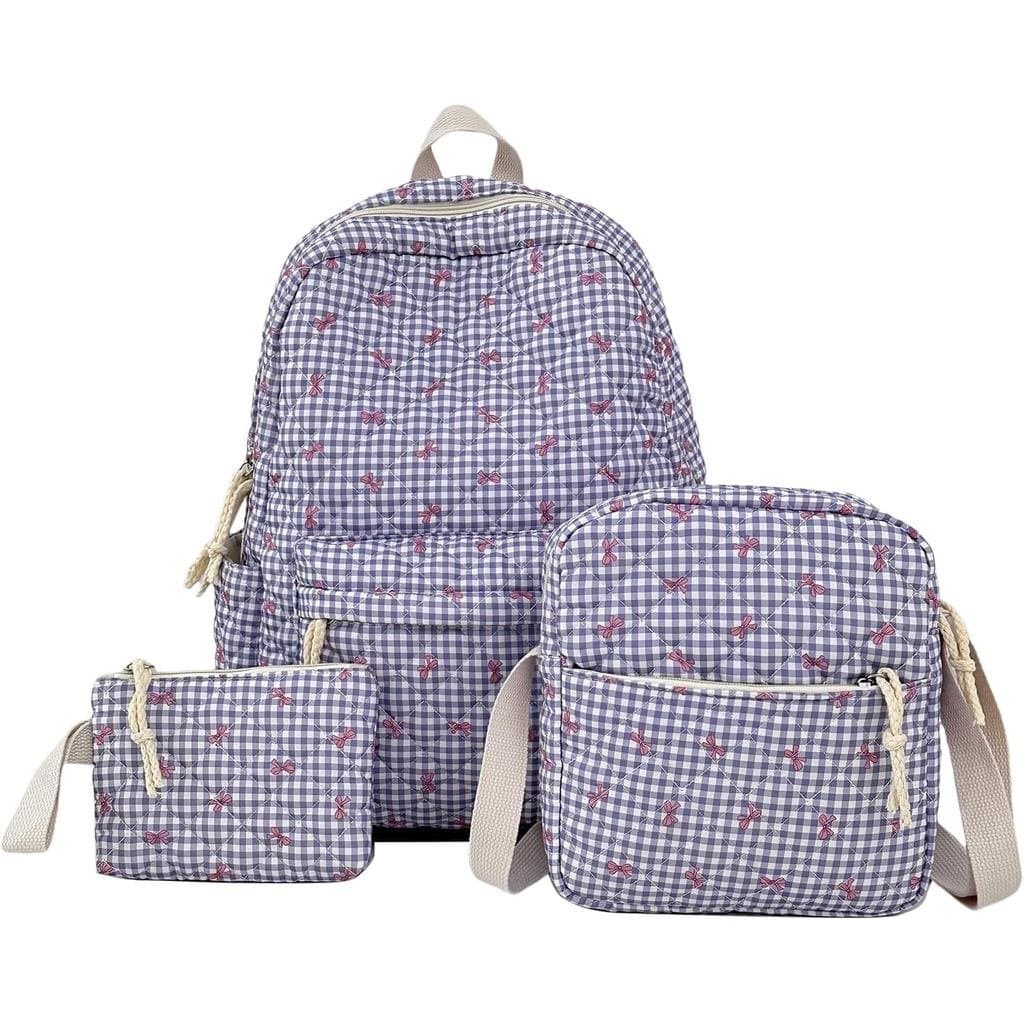 Conjunto de 3 Peças: Mochila com Laço, Mochila Escolar Estética para Meninas, Mochila Casual Fofa com Laço, com Bolsa de